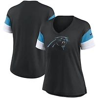 T-shirt à encolure en V tri-mélange Fashion Performance avec logo de l'équipe des Panthers la Caroline noirs pour femme Nike