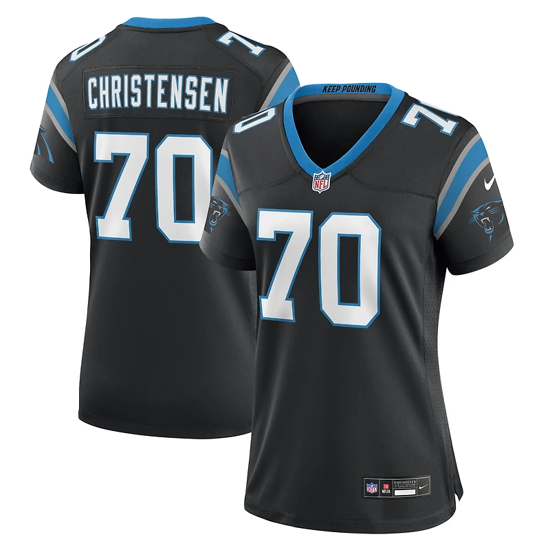 Maillot de match d'équipe des Panthers la Caroline noirs Brady Christensen Nike pour femme