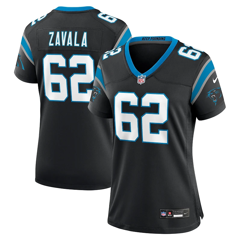 Maillot de match Nike Chandler Zavala noir pour femme des Carolina Panthers