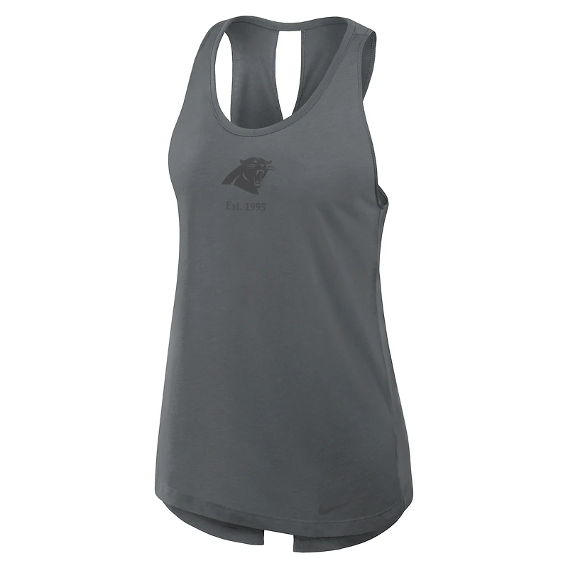 Women's Nike Charcoal Carolina Panthers Glory Open-Back Crisscross Dri-FIT Tank Top