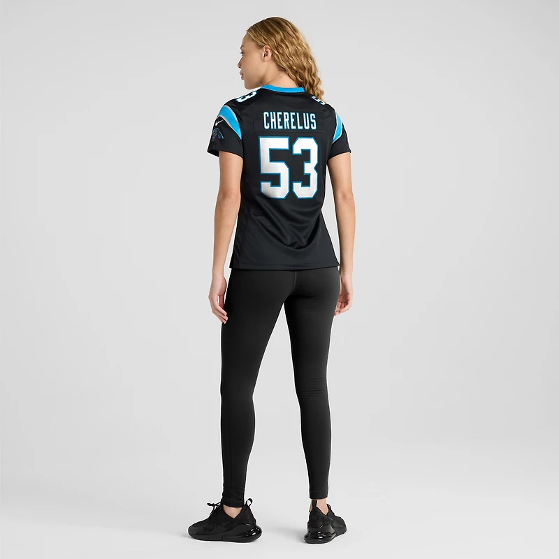 Maillot de match l'équipe Nike Claudin Cherelus des Panthers la Caroline noirs pour femmes
