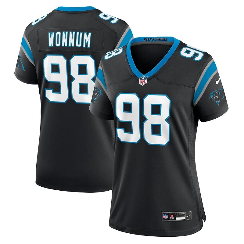 Maillot de match Nike D.J. Wonnum noir Carolina Panthers pour femme