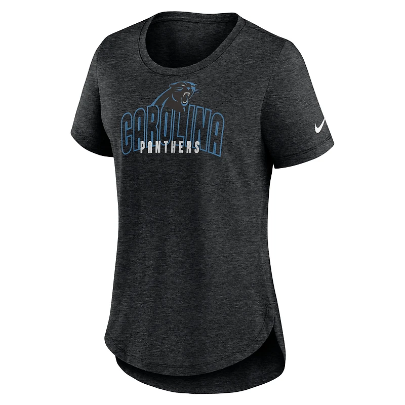 T-shirt à trois mélanges tendance Nike Heather Black Carolina Panthers pour femmes