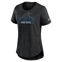 T-shirt à trois mélanges tendance Nike Heather Black Carolina Panthers pour femmes