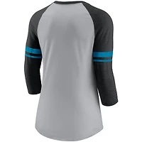 T-shirt à manches 3/4 en maille rayures Nike Carolina Panthers pour femme, gris chiné/noir