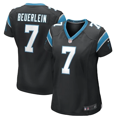 Maillot de joueur retraité Nike Steve Beuerlein des Panthers la Caroline noir pour femme