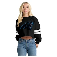 Women's Spirit Jersey  Black Carolina Panthers Oversized Cropped Stripe Long Sleeve T-Shirt