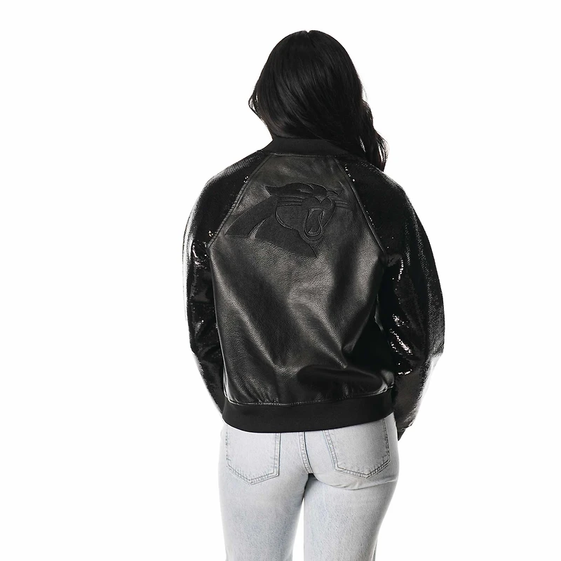 Women's The Wild Collective  Black Carolina Panthers Sequin Full-Zip Jacket