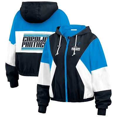 Veste coupe-vent entièrement zippée à blocs de couleurs noire/bleue Carolina Panthers WEAR by Erin Andrews pour femme