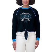 Women's WEAR by Erin Andrews Black/Blue Carolina Panthers Tie-Front Long Sleeve Top