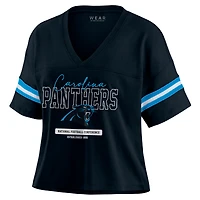 T-shirt court à col en V et blocs de couleurs pour femme WEAR by Erin Andrews Black Carolina Panthers