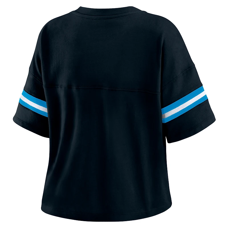 T-shirt court à col en V et blocs de couleurs pour femme WEAR by Erin Andrews Black Carolina Panthers