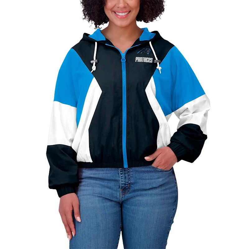 Veste coupe-vent entièrement zippée à blocs de couleurs noire Carolina Panthers WEAR by Erin Andrews pour femme
