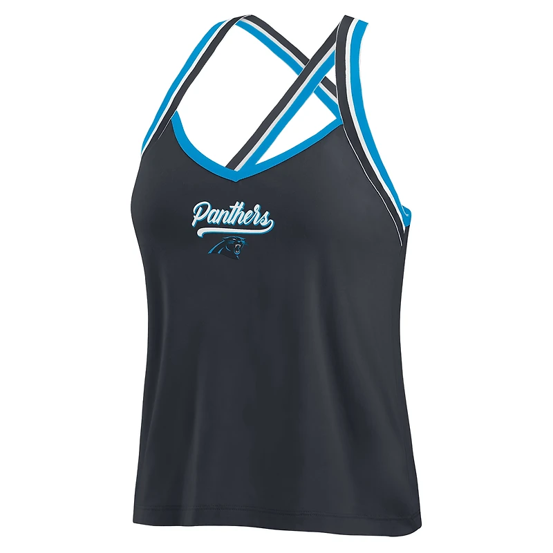 Débardeur tri-blend à bretelles croisées noir Carolina Panthers pour femme WEAR by Erin Andrews