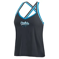 Débardeur tri-blend à bretelles croisées noir Carolina Panthers pour femme WEAR by Erin Andrews