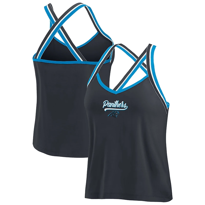 Débardeur tri-blend à bretelles croisées noir Carolina Panthers pour femme WEAR by Erin Andrews