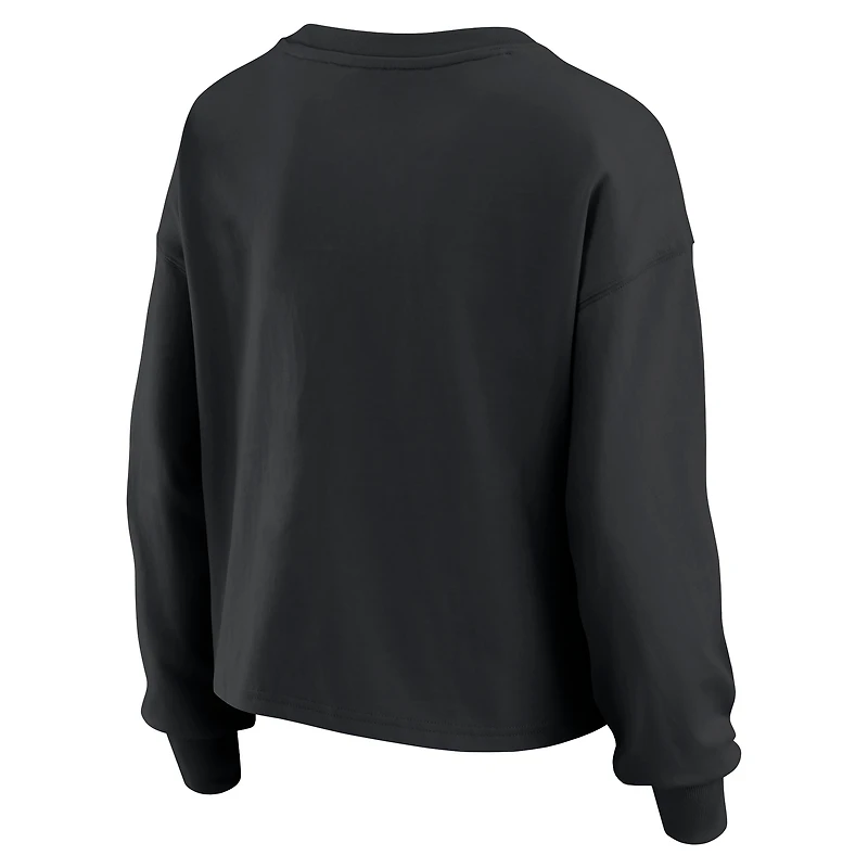 Women's WEAR by Erin Andrews Black Carolina Panthers Heavy Rugby Jersey Long Sleeve T-Shirt & Shorts Lounge Set