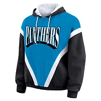 Women's WEAR by Erin Andrews Blue/Black Carolina Panthers Retro Crinkle Full-Zip Hoodie Windbreaker