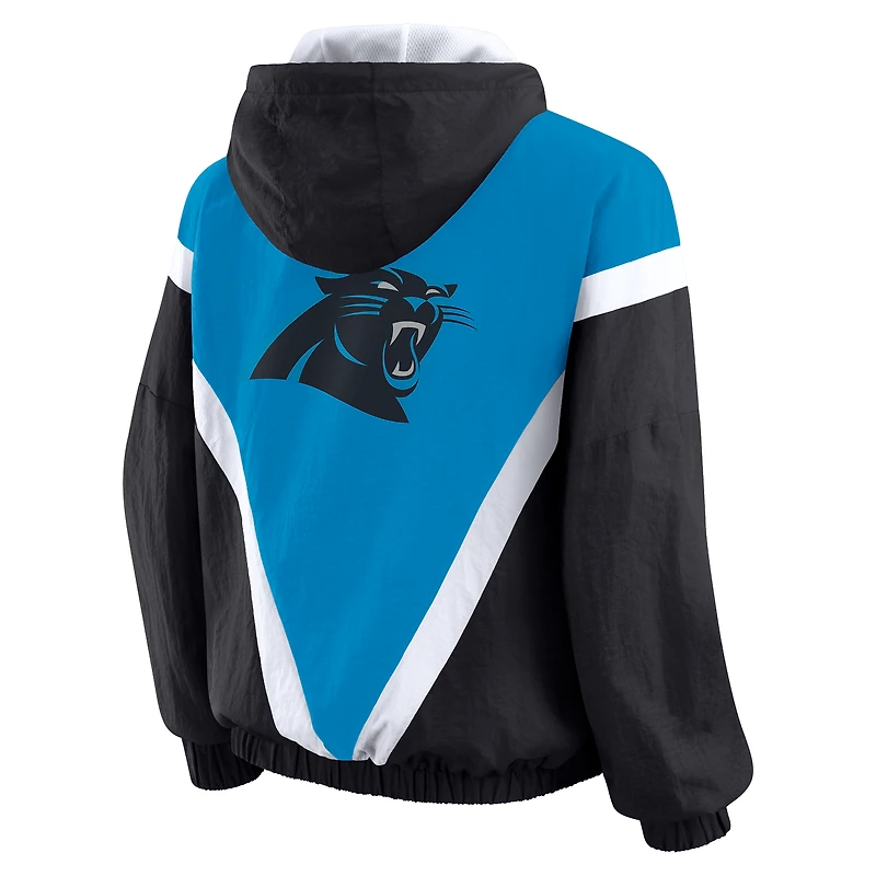 Women's WEAR by Erin Andrews Blue/Black Carolina Panthers Retro Crinkle Full-Zip Hoodie Windbreaker