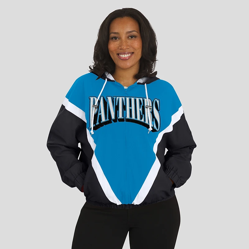 Women's WEAR by Erin Andrews Blue/Black Carolina Panthers Retro Crinkle Full-Zip Hoodie Windbreaker