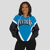 Women's WEAR by Erin Andrews Blue/Black Carolina Panthers Retro Crinkle Full-Zip Hoodie Windbreaker