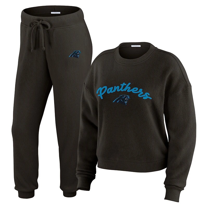 Ensemble de détente pour femme WEAR by Erin Andrews composé d'un t-shirt à manches longues et pantalon en tricot tri-blend crème Carolina Panthers