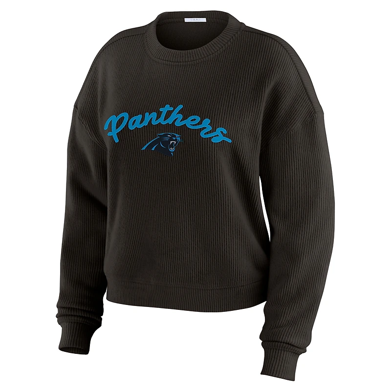 Women's WEAR by Erin Andrews Cream Carolina Panthers Plus Knitted Tri-Blend Long Sleeve T-Shirt & Pants Lounge Set