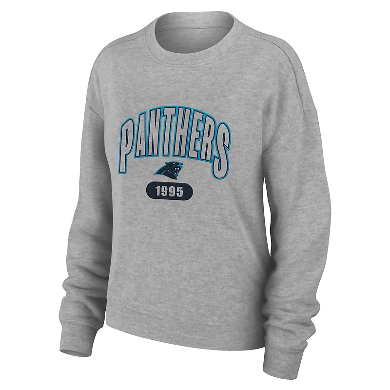 Ensemble de nuit pour femme WEAR by Erin Andrews Heather Gray Carolina Panthers en tricot à manches longues et pantalon