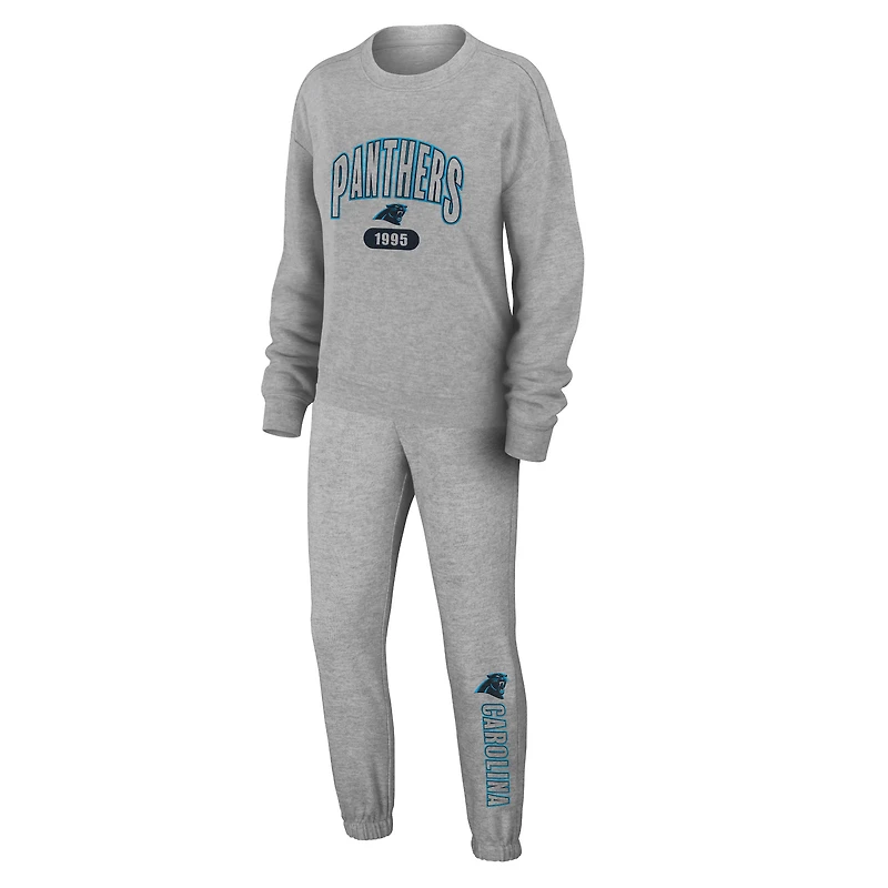 Ensemble de nuit pour femme WEAR by Erin Andrews Heather Gray Carolina Panthers en tricot à manches longues et pantalon