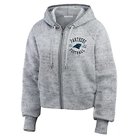 Sweat à capuche court entièrement zippé en polaire mouchetée WEAR by Erin Andrews pour femme, gris chiné, des Carolina Panthers