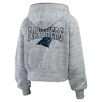 Sweat à capuche court entièrement zippé en polaire mouchetée WEAR by Erin Andrews pour femme, gris chiné, des Carolina Panthers