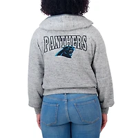 Sweat à capuche court entièrement zippé en polaire mouchetée WEAR by Erin Andrews pour femme, gris chiné, des Carolina Panthers
