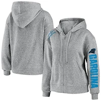 Sweat à capuche zippé gris chiné Carolina Panthers pour femme de la marque WEAR by Erin Andrews
