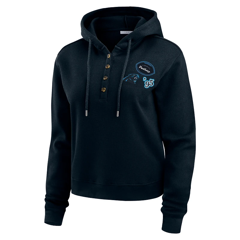Women's WEAR by Erin Andrews  Navy Carolina Panthers Waffle Hoodie Pullover Top