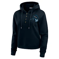 Women's WEAR by Erin Andrews  Navy Carolina Panthers Waffle Hoodie Pullover Top