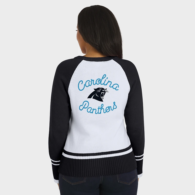 Women's WEAR by Erin Andrews White/Black Carolina Panthers Colorblock Raglan Sweater