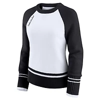 Women's WEAR by Erin Andrews White/Black Carolina Panthers Colorblock Raglan Sweater