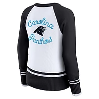 Women's WEAR by Erin Andrews White/Black Carolina Panthers Colorblock Raglan Sweater