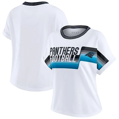 T-shirt court à rayures centrales blanc pour femme WEAR by Erin Andrews des Carolina Panthers