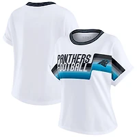 T-shirt court à rayures centrales blanc pour femme WEAR by Erin Andrews des Carolina Panthers