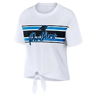 Women's WEAR by Erin Andrews White Carolina Panthers Front Tie Retro T-Shirt