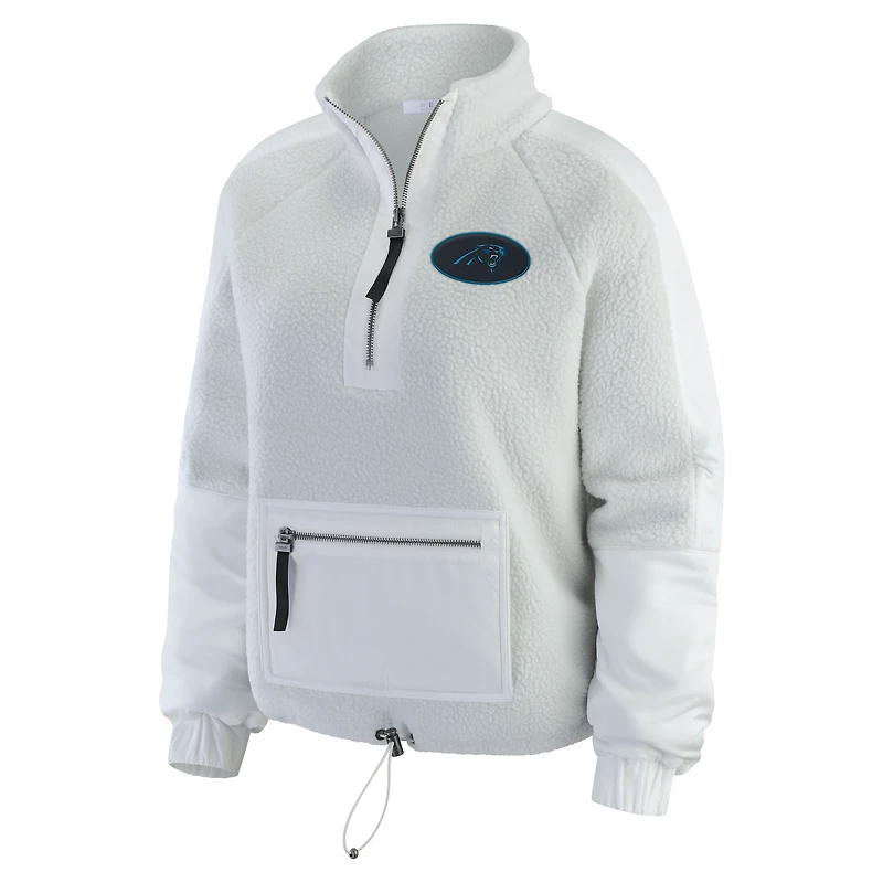 Women's WEAR by Erin Andrews White Carolina Panthers Polar Fleece Half-Zip Jacket