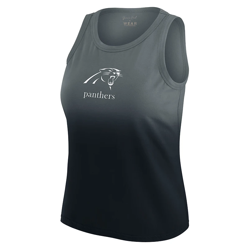 Women's WEAR by Erin Andrews x Gracie Hunt Black Carolina Panthers Ombre Tank Top