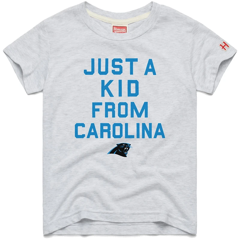 T-shirt blanc a trois mélanges Just Kid des Carolina Panthers pour hommage aux jeunes