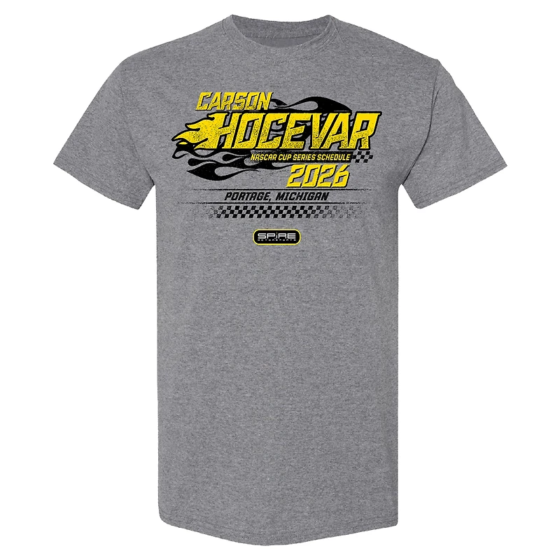 Men's Checkered Flag Sports Heather Charcoal Carson Hocevar 2026 NASCAR Schedule T-Shirt