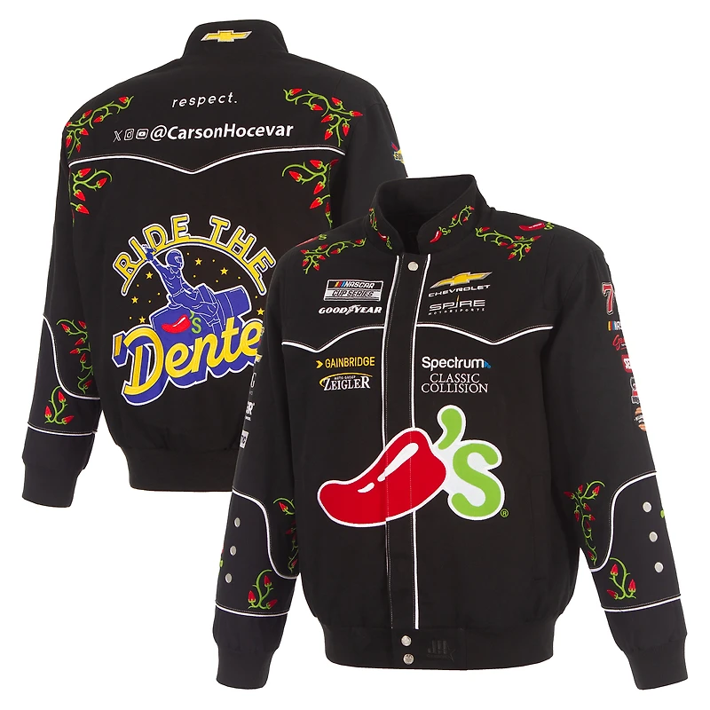 Men's JH Design Black Carson Hocevar 2026 Chili's Full-Snap Twill Racing Jacket