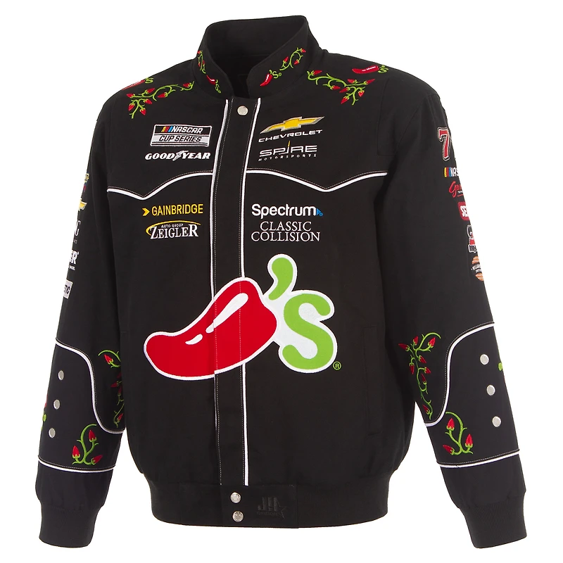 Men's JH Design Black Carson Hocevar 2026 Chili's Full-Snap Twill Racing Jacket