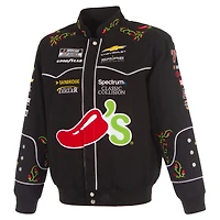 Men's JH Design Black Carson Hocevar 2026 Chili's Full-Snap Twill Racing Jacket