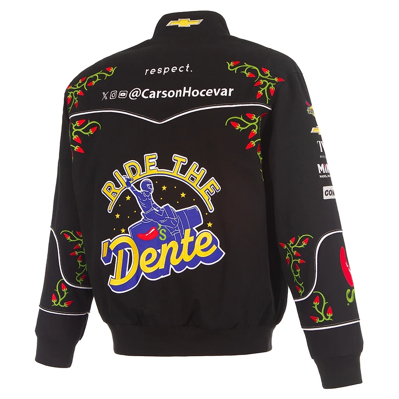 Men's JH Design Black Carson Hocevar 2026 Chili's Full-Snap Twill Racing Jacket