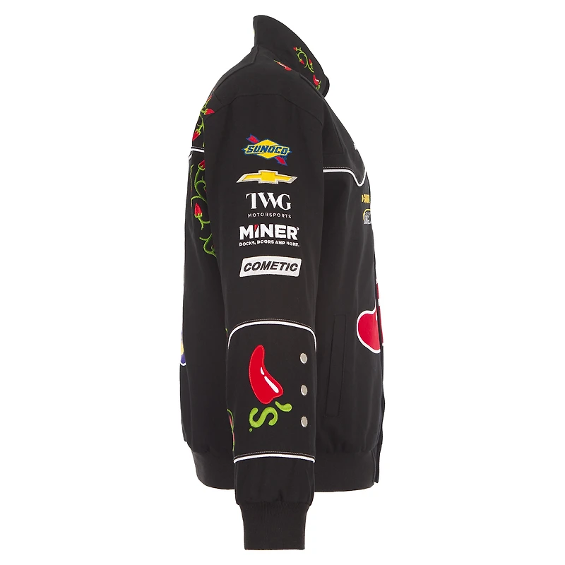 Men's JH Design Black Carson Hocevar 2026 Chili's Full-Snap Twill Racing Jacket